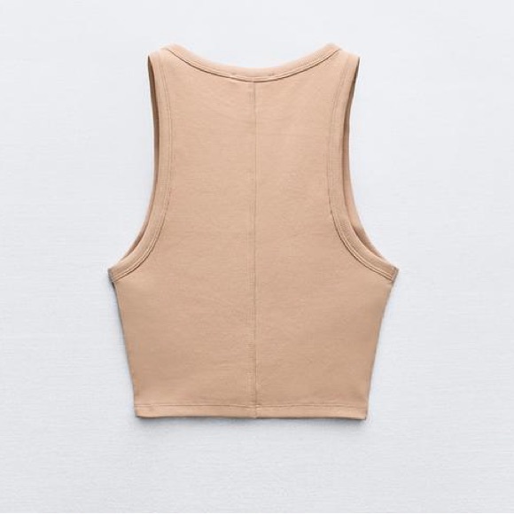 ZARA | Basic Halter Cropped Tank Top - Tan Beige - Picture 2 of 10
